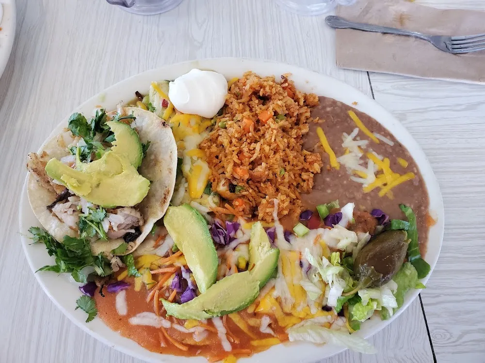 3 Item Combo Fish Taco Shrimp Enchilada and a Chile Relleno with Rice and Beans